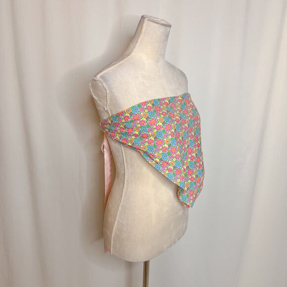 Vintage 70s Floral Bandana Top Multicolor Tie Back Crop Handmade Hippie Retro - Picture 7 of 8